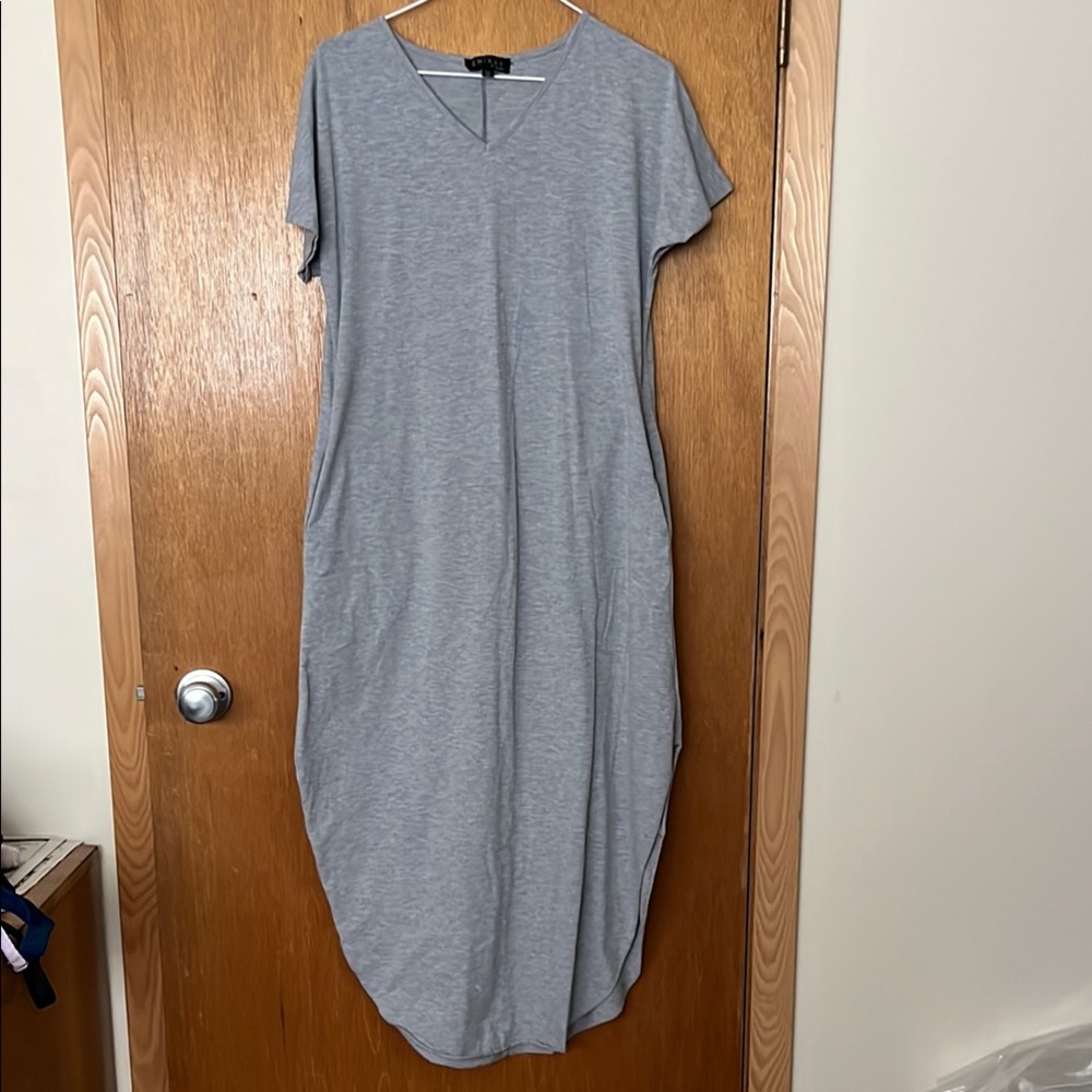 Gray V-Neck Casual Dress
